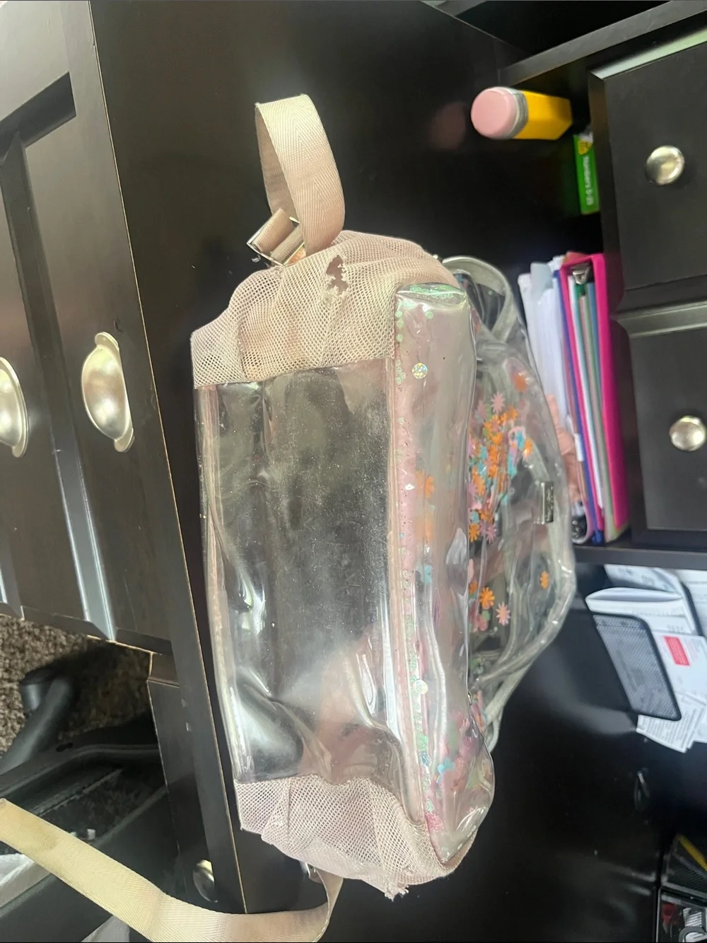 Clear Pink Floral Confetti Kids Backpack